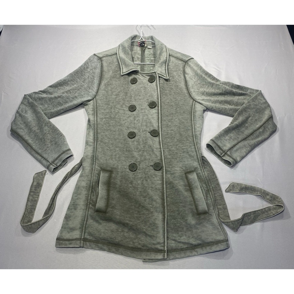 Y2K Style Roxy Womens XL Gray Double Breasted Knit Pea Coat Jacket Fleece Lined